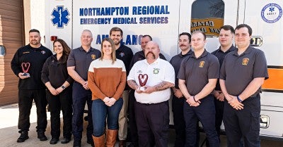 Katie Young recently reunited at Northampton Regional EMS headquarters with those who had a hand in saving her life.