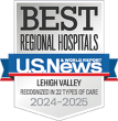 LVH is ranked sixth among Pennsylvania’s top 10 hospitals and is the top hospital in the Allentown metro area for the 11th year in a row.