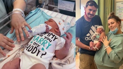 Baby Axton and his NICU team help create special marriage proposal moment for parents