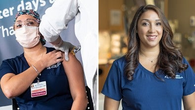 Chantal Branco, MSN, RN, Director, Patient Care Services at Lehigh Valley Health Network (LVHN), was the first health care worker at LVHN to receive her COVID-19 vaccine.