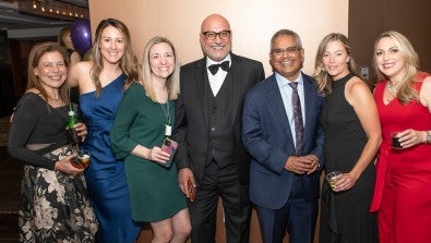 (left to right) Vivian Khalil, Ashley Patzuk, Morgan Horton, Director, Oncology Research, Maged Khalil, MD, hematology/oncology, Suresh Nair, MD, Physician in Chief, Alexandra Bauman, Supervisor, Oncology Research, Megan Derr Barkanic.
