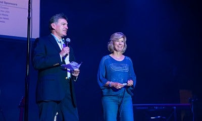 LVHN NW President Terry Purcell, MBA, and LVH-Carbon President Christine Biege, BSN, thank concert attendees for their support.