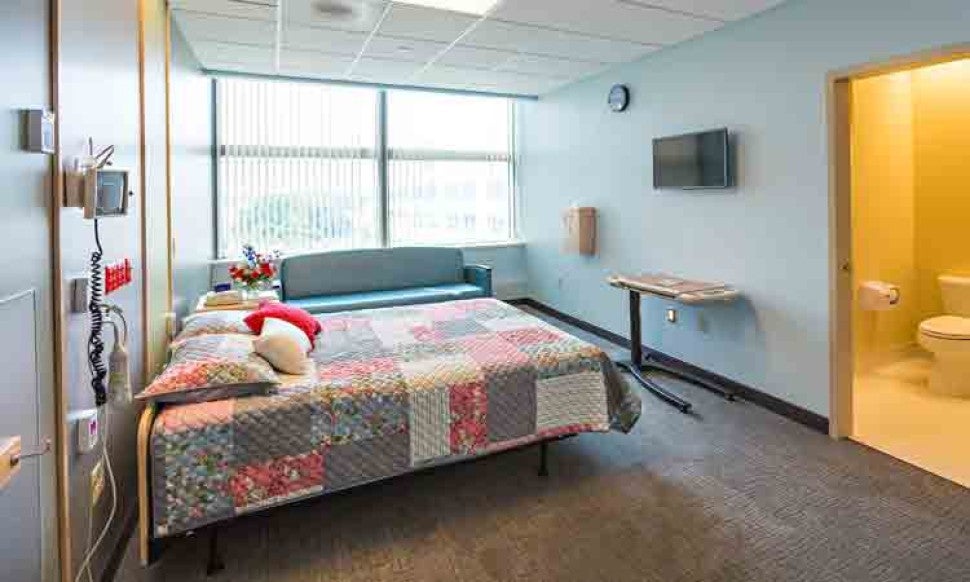 Private patient room in the Inpatient Rehabilitation Center–Cedar Crest, located in the Kasych Family Pavilion