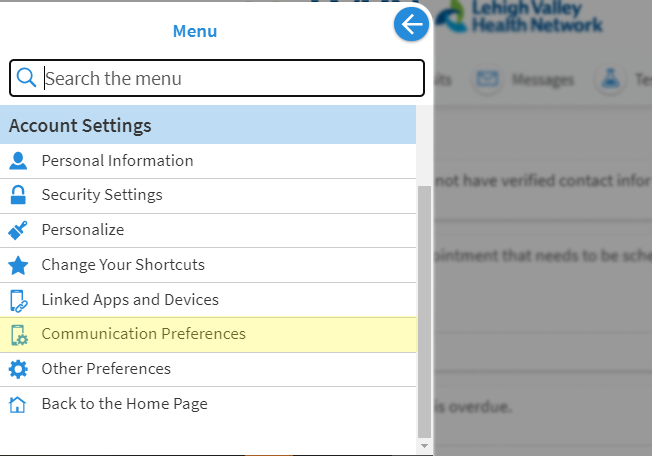 Set your communications preferences in MyLVHN