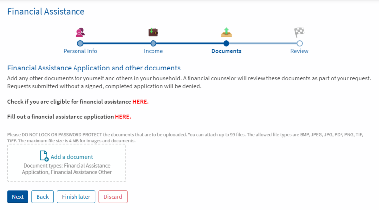 On this screen you will upload your completed application into MyLVHN.