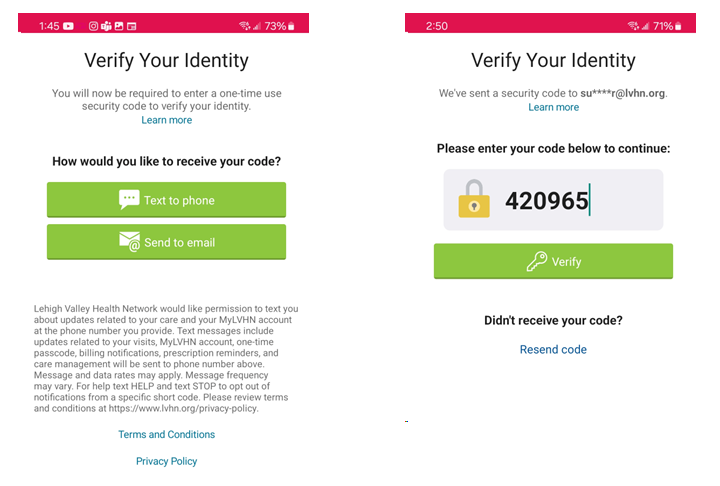 Verify your identity in the MyLVHN app